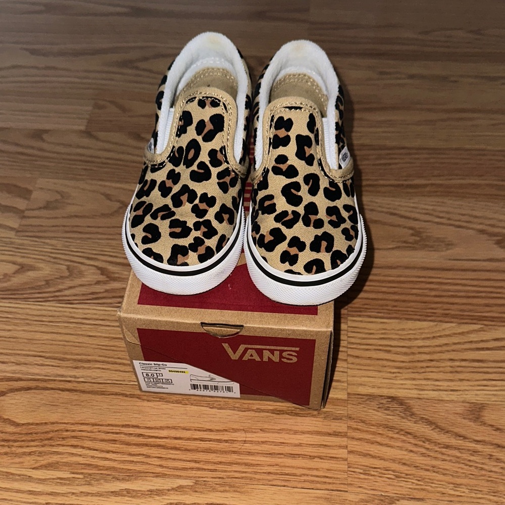 Vans Kids Leopard Print Slip-On Sneakers - Tan and Black
